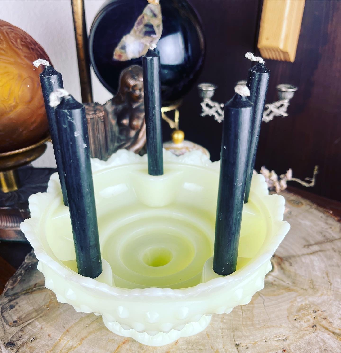 Antique Uranium Glass Candleholder - Loved To Death