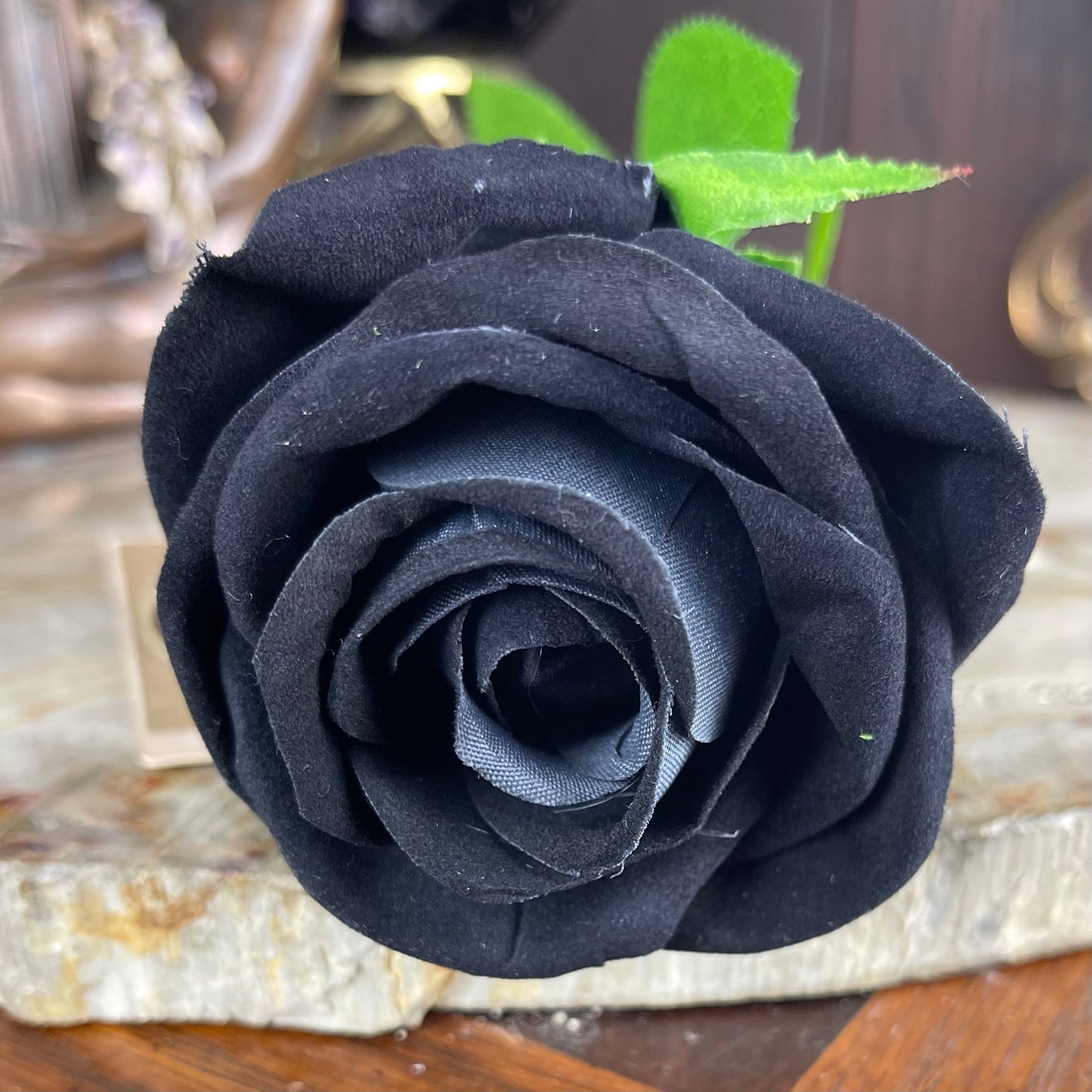 Faux Black Velvet Long Stem Rose