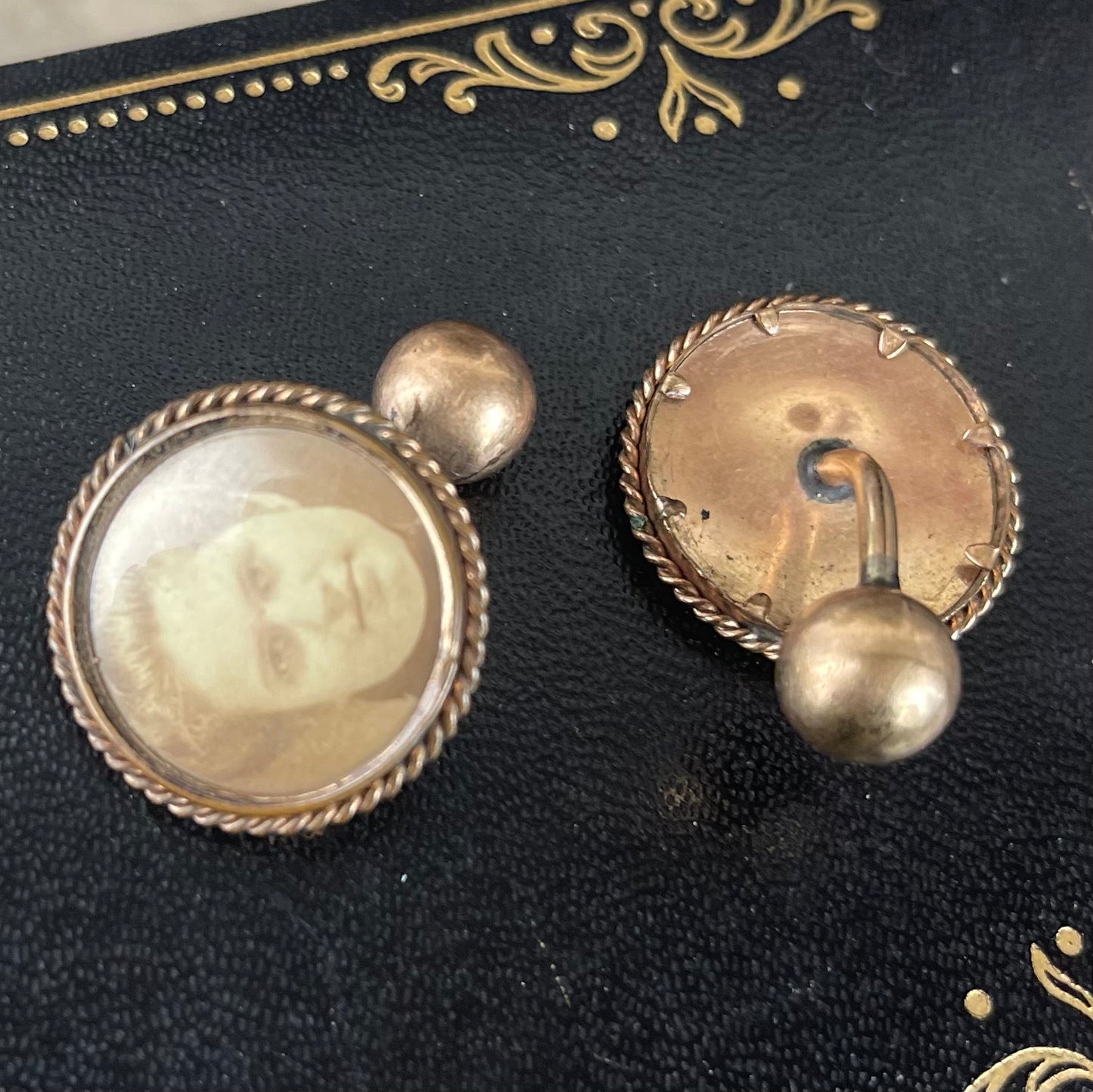 Victorian Mourning Gold Filled Photo Cufflinks