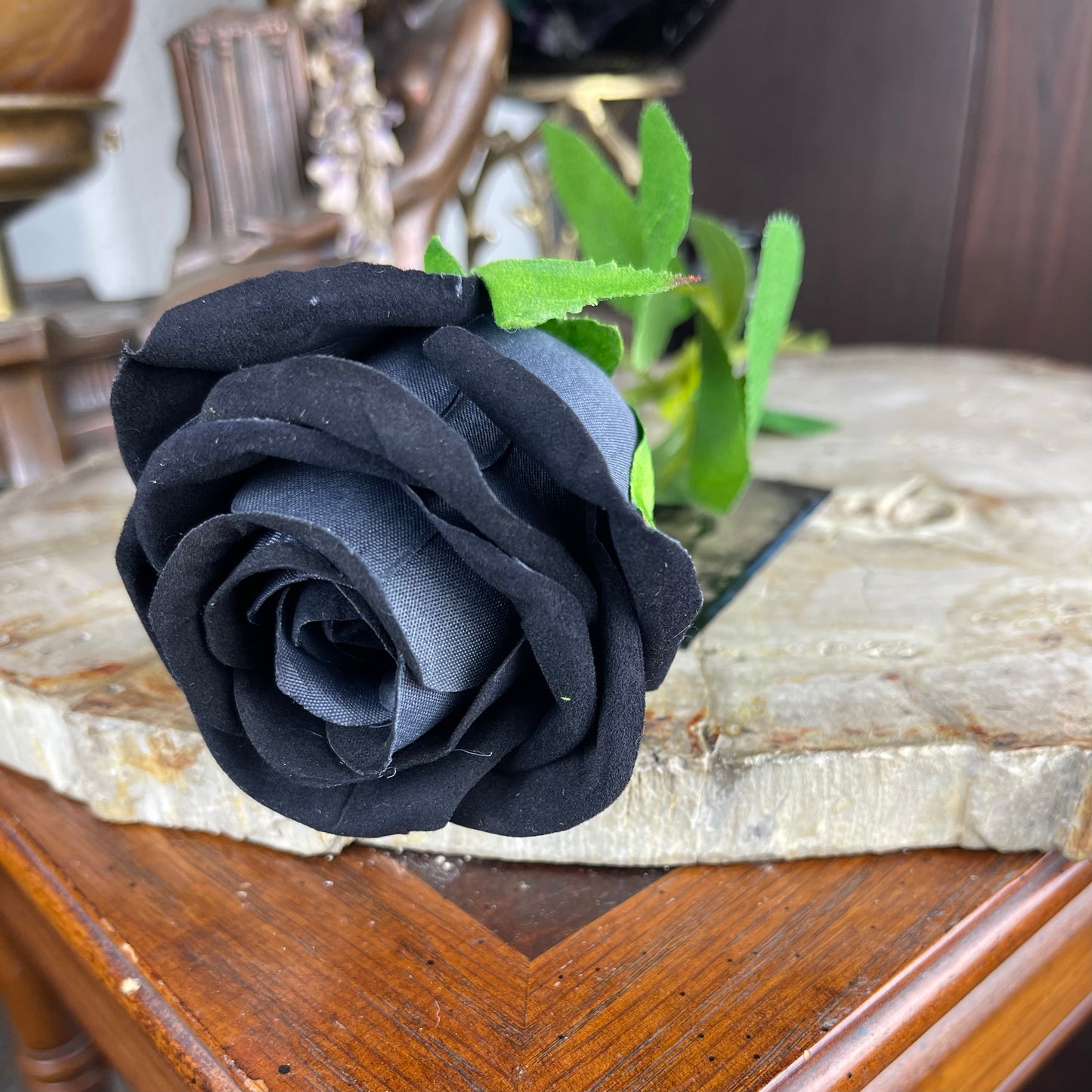 Faux Black Velvet Long Stem Rose