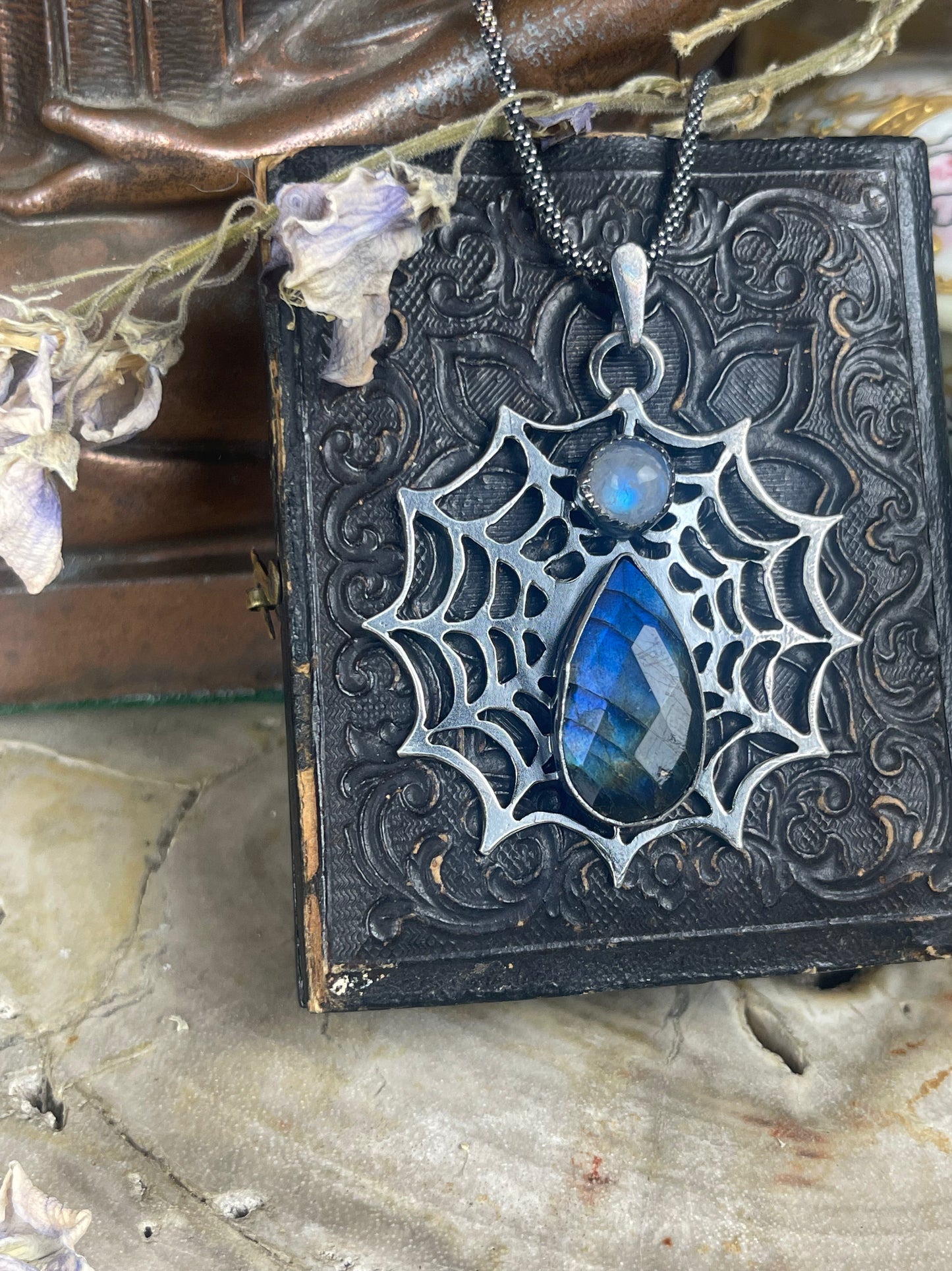 Sterling Widows Web Labradorite & Moonstone Necklace