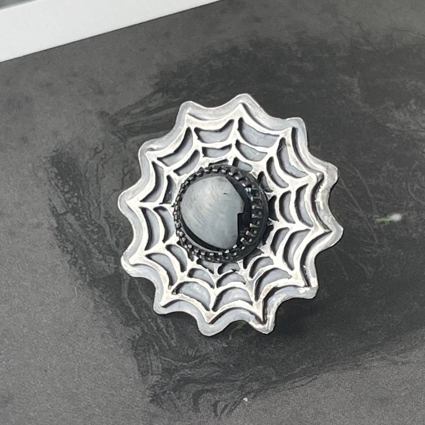 Widows Web Spiderweb Hematite Sterling Ring