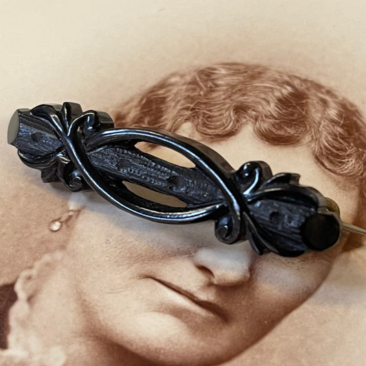 Victorian Mourning Vulcanite Branch Brooch