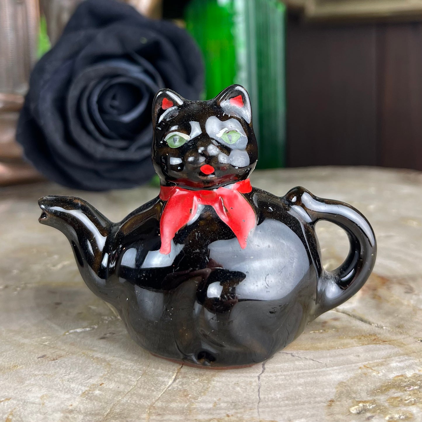 Antique Black Cat Teapot Salt & Pepper Shakers