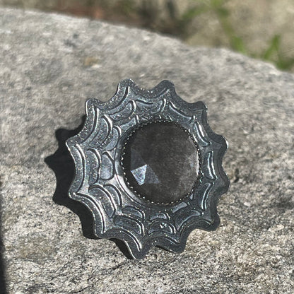Widows Web Silver Sheen Obsidian Sterling Ring