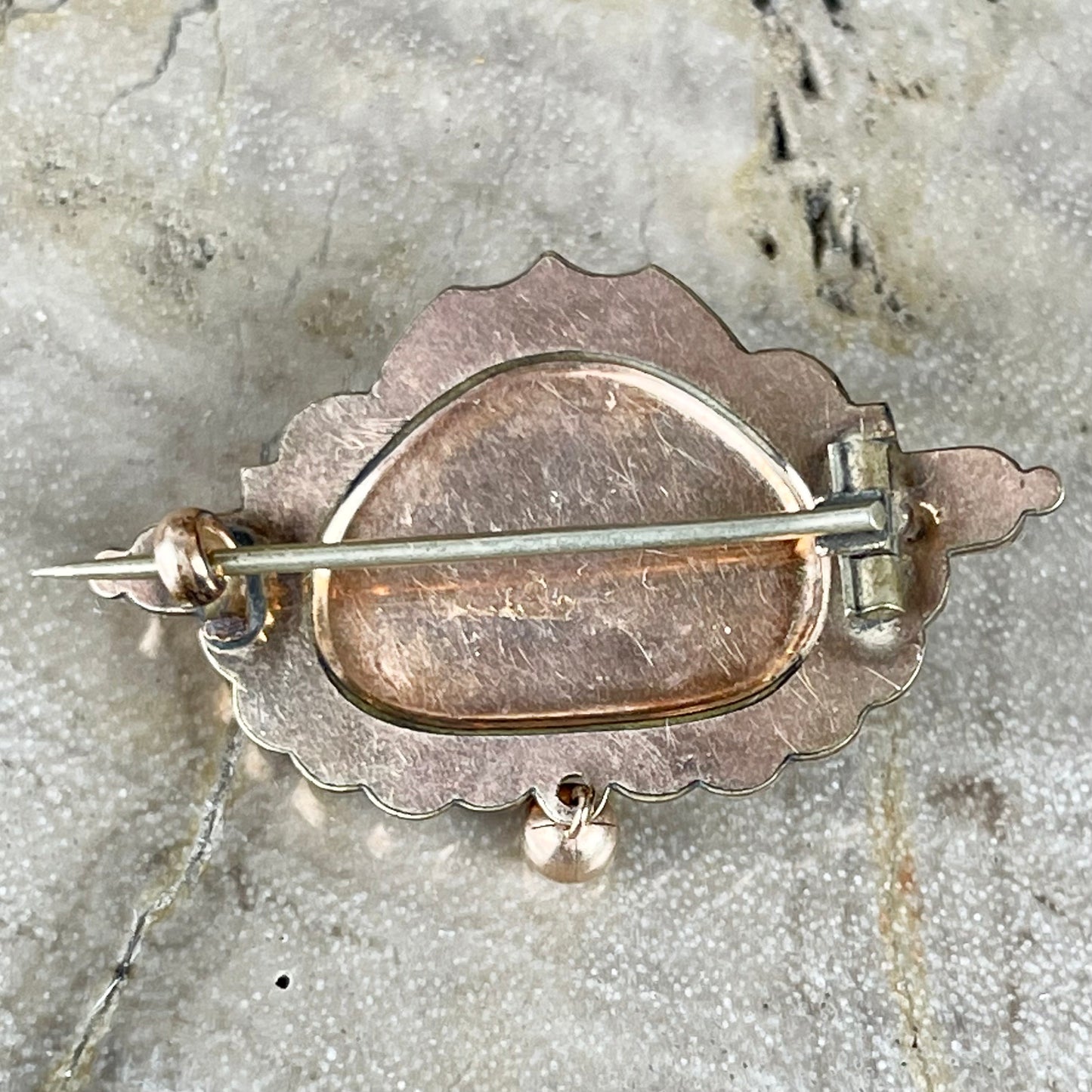 Victorian Mourning Gold Filled Seed Pearl Black Enamel Brooch