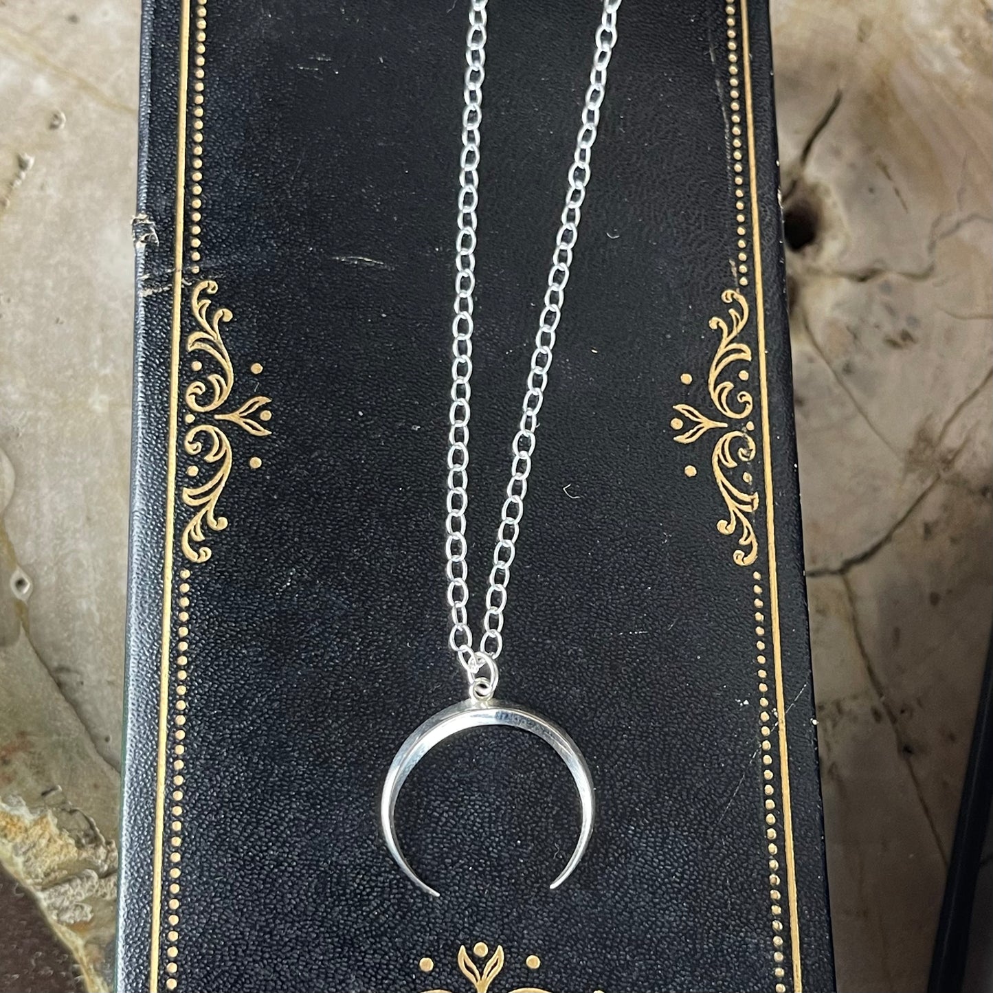 Sterling Inverted Crescent Moon  Necklace