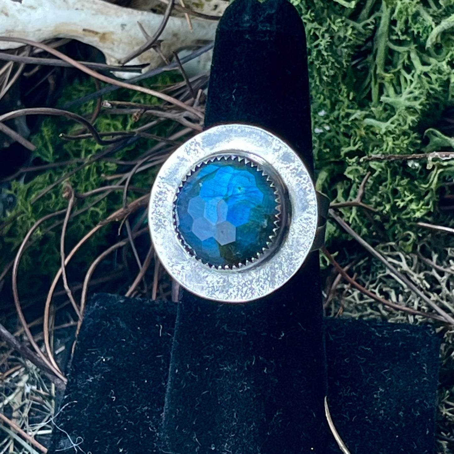 Labradorite Full Moon Sterling Amulet Ring - Loved To Death
