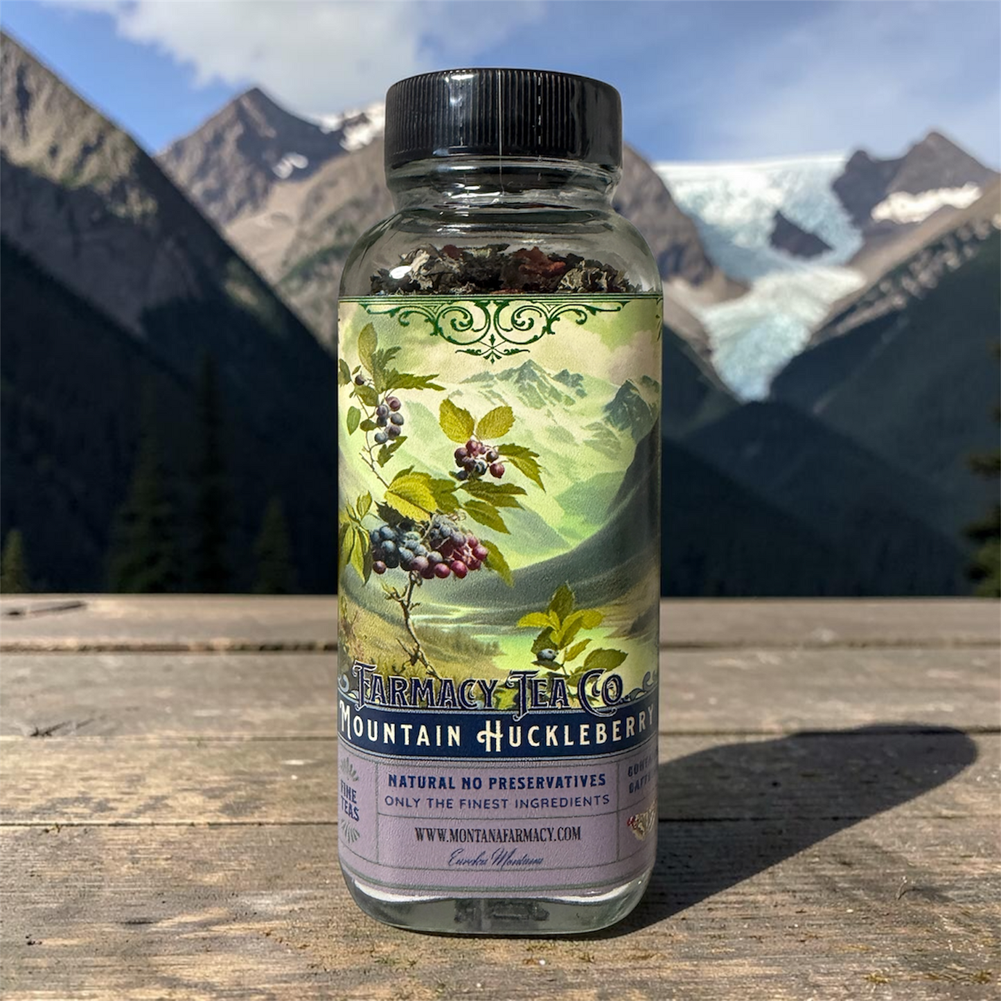 Montana Mountains Vintage Huckleberry Tea in glass jar