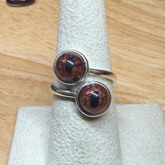 Double Reptile Eye Bypass Ring Sterling