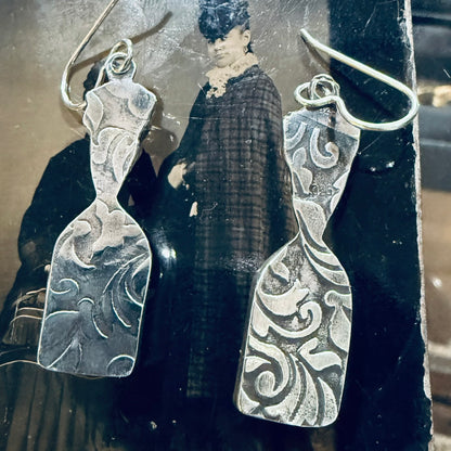 Handcrafted Sterling 1800’s Screaming Gargoyle Banded Agate Coffin Earrings