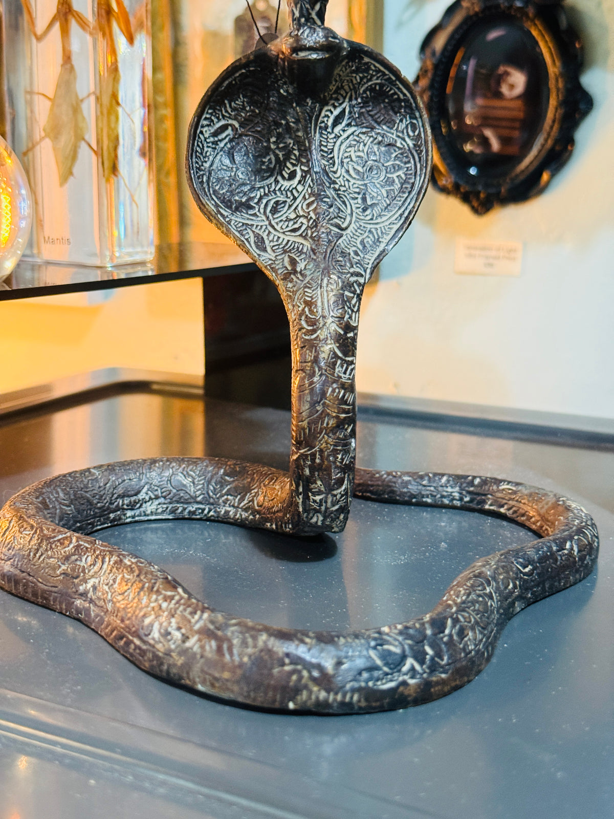 Antique Black Metal Coiled Cobra Candleholder