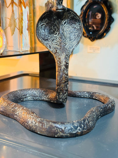 Antique Black Metal Coiled Cobra Candleholder