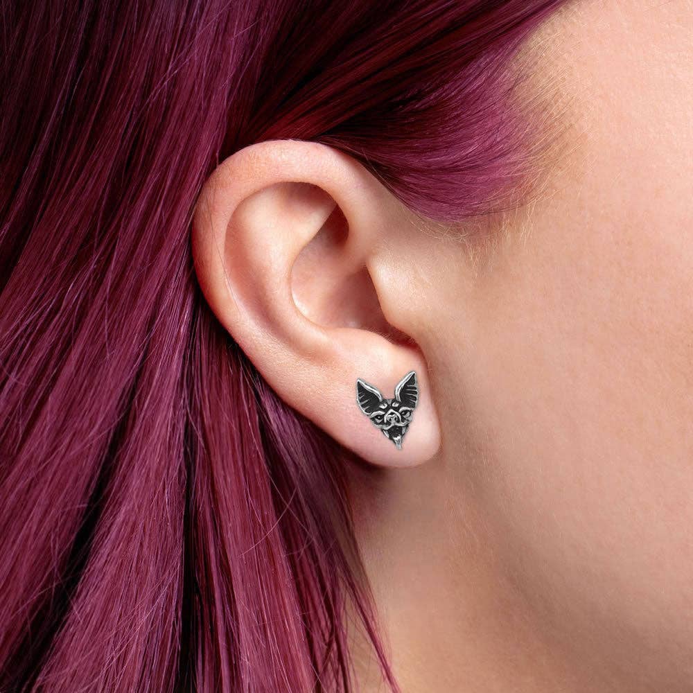 Pewter Bat Stud Earrings