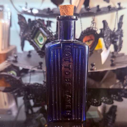 Antique Cobalt Blue Poison Bottle Rectangular 4 1/2”