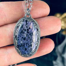 Load image into Gallery viewer, Gothic Victorian Charoite Spiderweb Sterling Necklac
