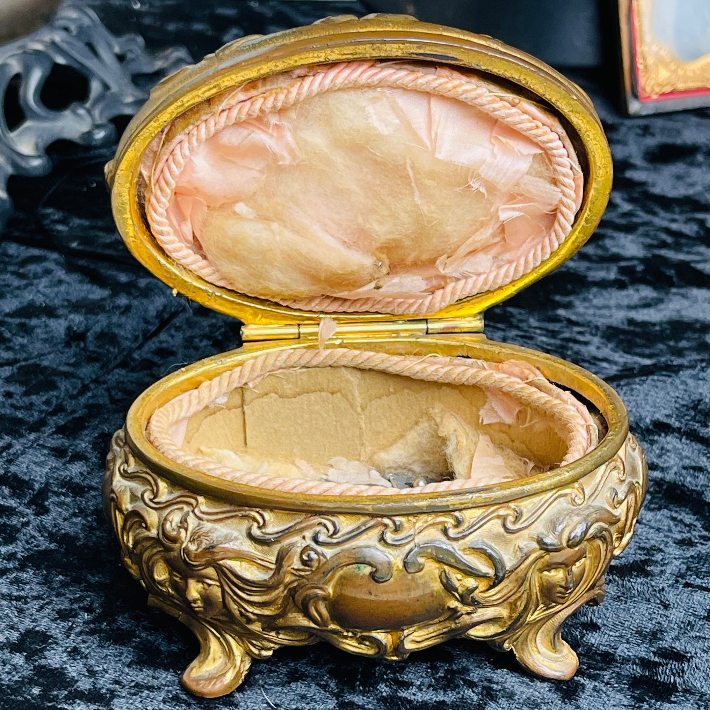 Antique Art Nouveau Woman Face Jewelry Casket Box