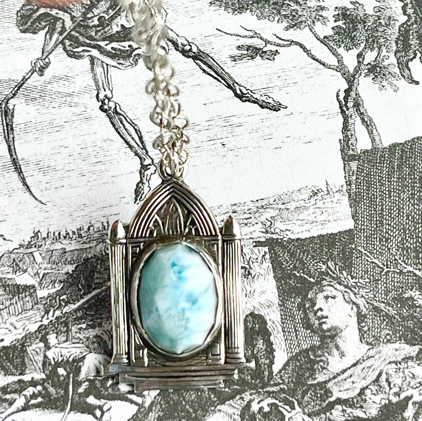 Victorian Birdcage Sterling Necklace Larimar