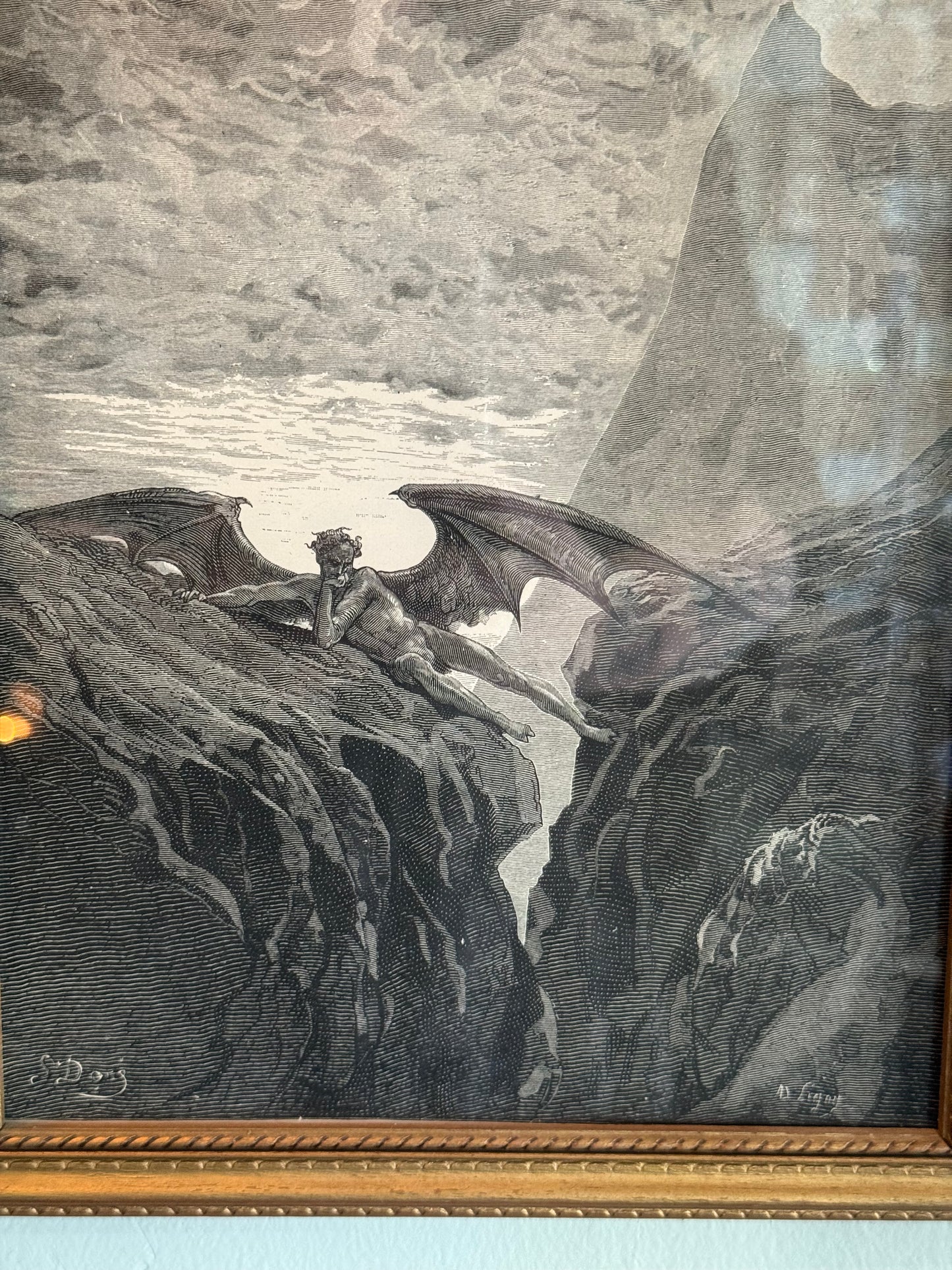 Antique Framed Paradise Lost Gustave Dore Night Wings Gold Frame
