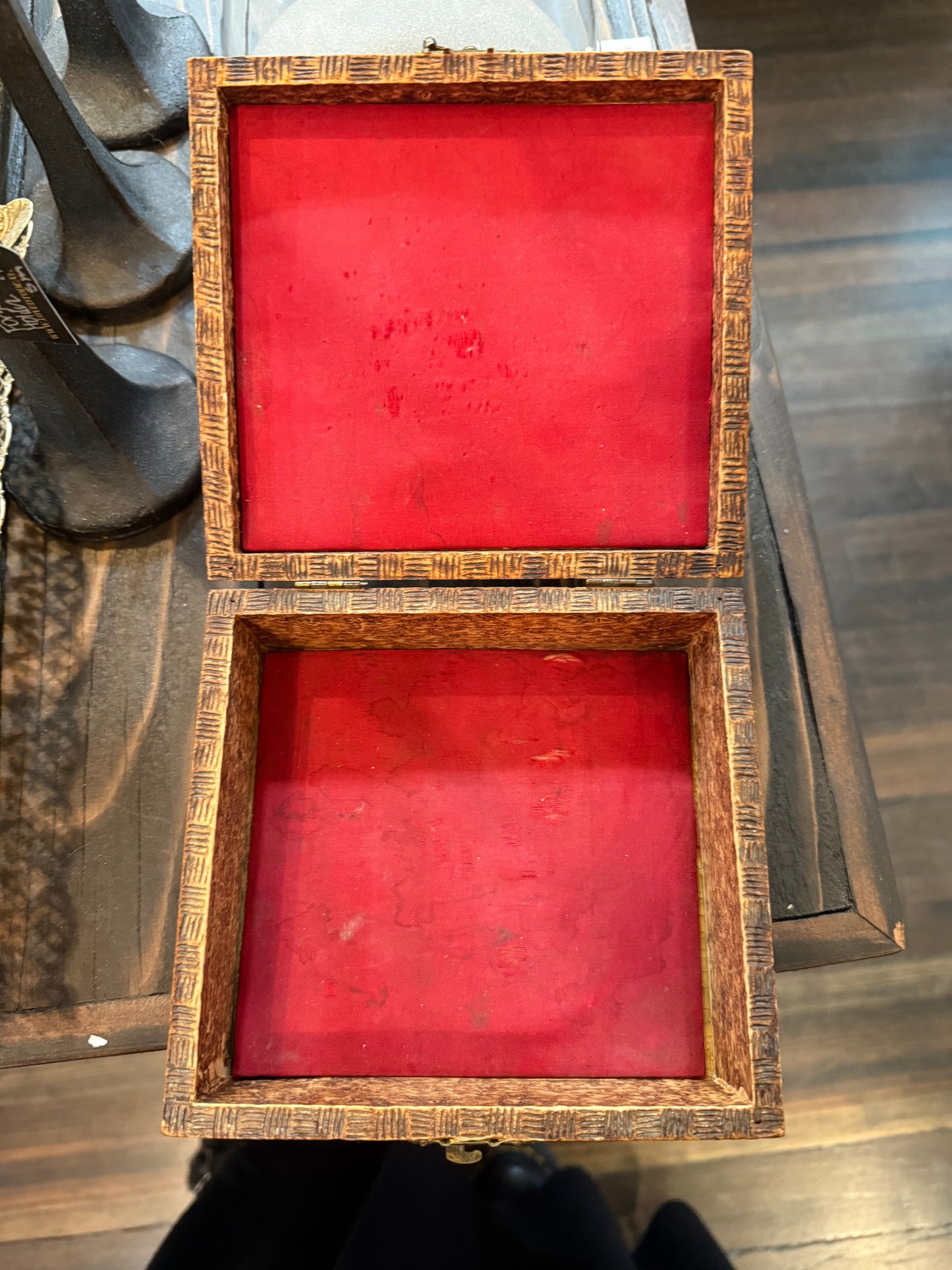 Antique Art Nouveau Woman & Grapes Pyrography Hinged Wooden Box