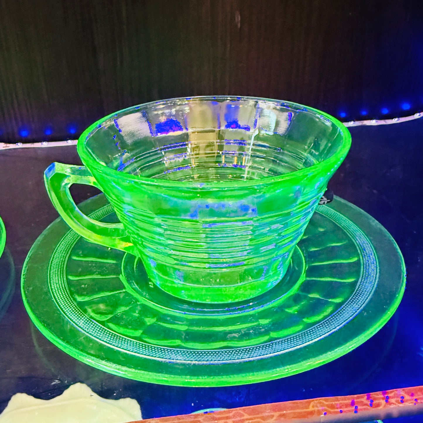 Antique Uranium Glass Teacup & Saucer Set