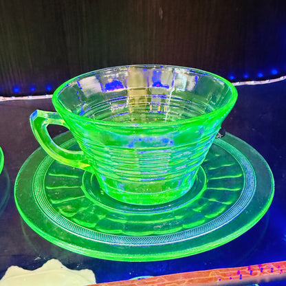 Antique Uranium Glass Teacup & Saucer Set