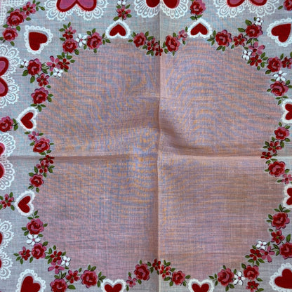 Antique Valentine Hearts Pink Handkerchief NWT