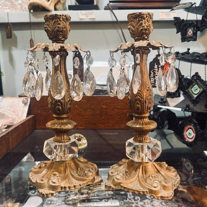 Antique Gold & Crystal Candelabra Set