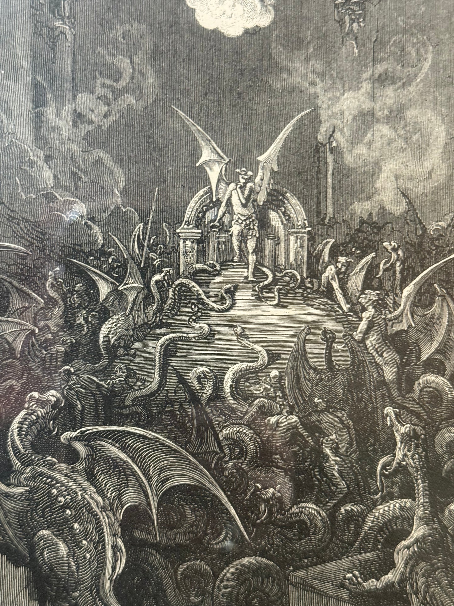 Antique Framed Paradise Lost Gustave Dore Scene Throne