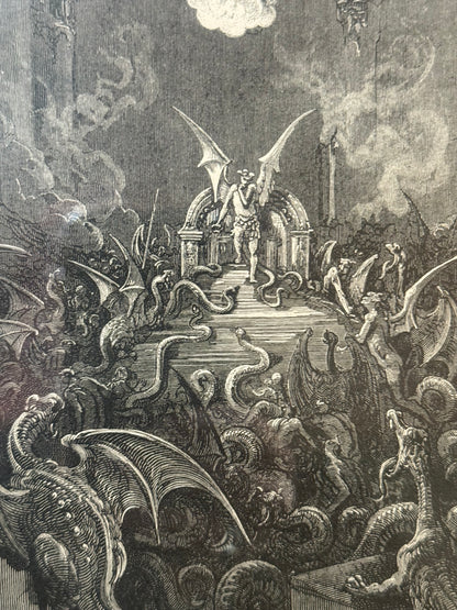 Antique Framed Paradise Lost Gustave Dore Scene Throne