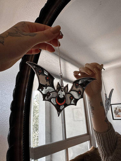 Vampire Bat Suncatcher Ornament in Black & Red