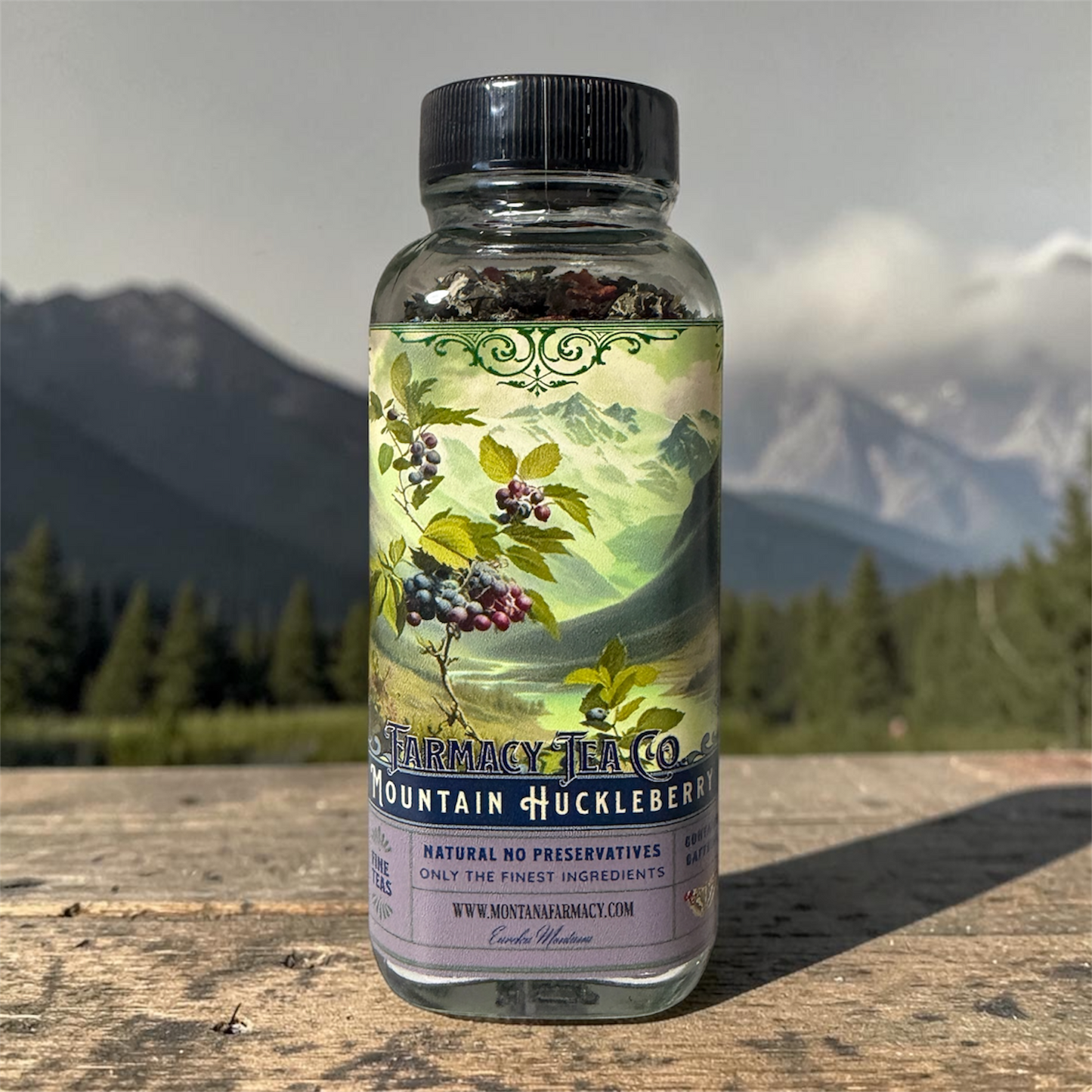 Montana Mountains Vintage Huckleberry Tea in glass jar