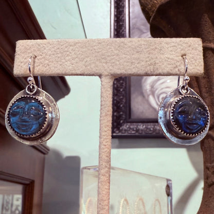 Sterling Labradorite Carved Moon Face Earrings