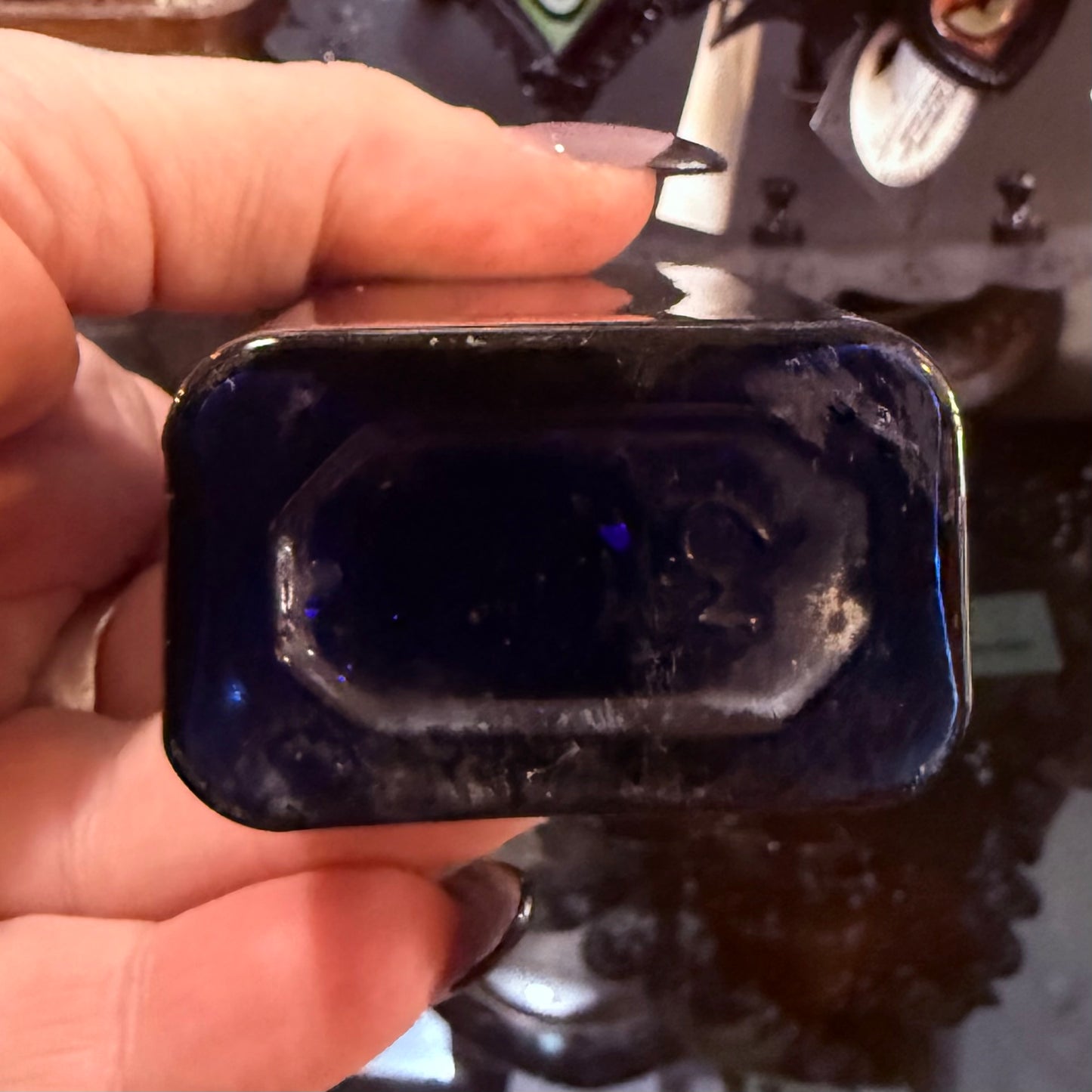 Antique Cobalt Blue Poison Bottle Rectangular 4 1/2”