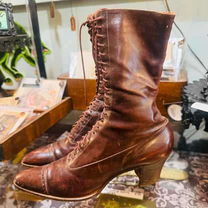 Victorian Brown Leather Witch Boots