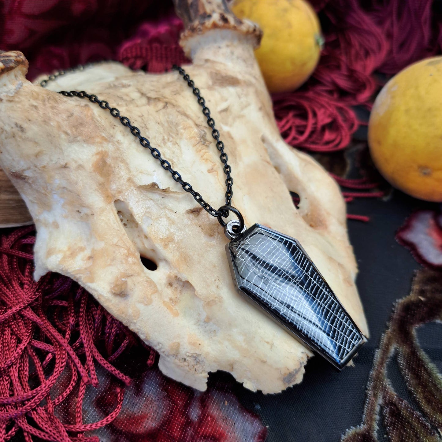 Real Spiderweb Coffin Black Necklace