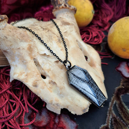 Real Spiderweb Coffin Black Necklace