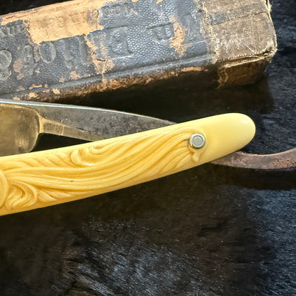 Antique Art Nouveau Woman Face Celluloid Razor With Box