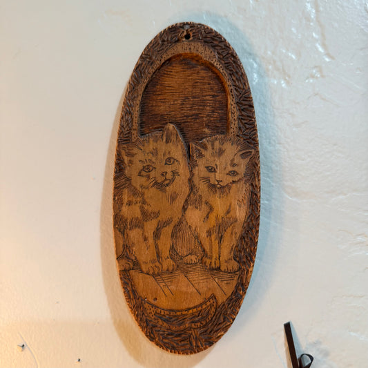 Antique Pyrography Kittens Wall Art