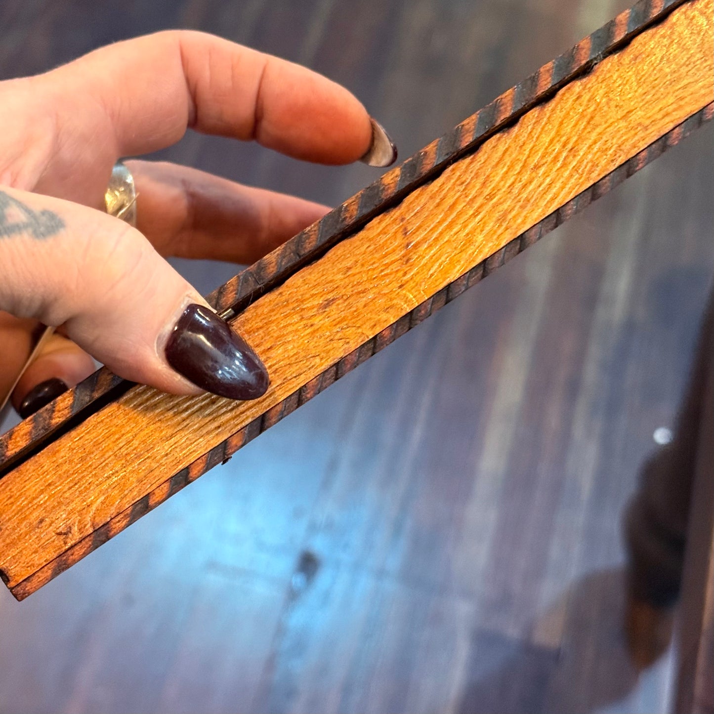 Antique Art Nouveau Woman & Red Flowers Hand Painted Pyrography Hinged Wooden Box