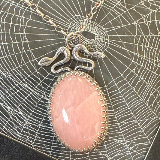 LTD Sterling Snakes Rose Quartz Necklace
