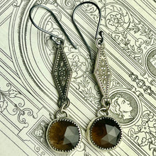 Load image into Gallery viewer, Sterling Gothic Victorian Smoky Quartz Drop Earrings
