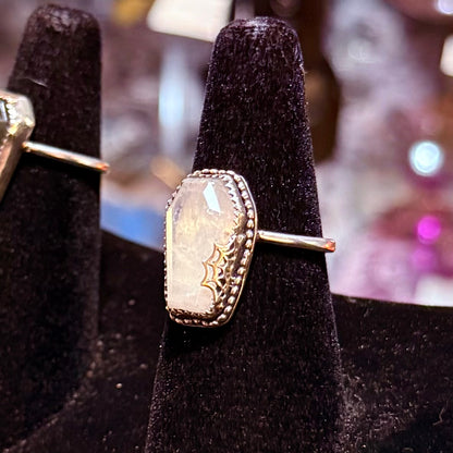 Sterling Spiderweb Moonstone Coffin Ring Handmade