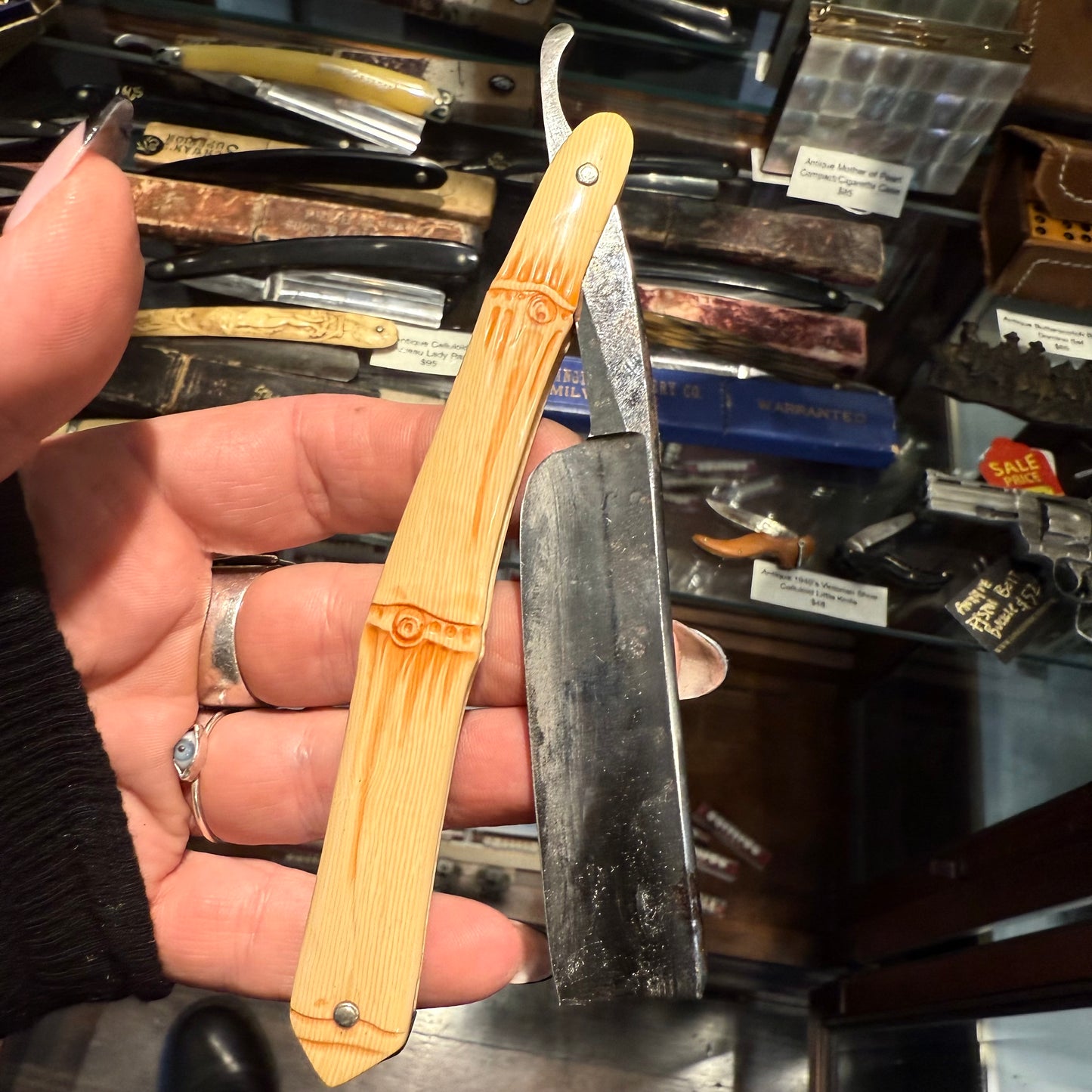 Antique Bamboo Celluloid Razor Original Box