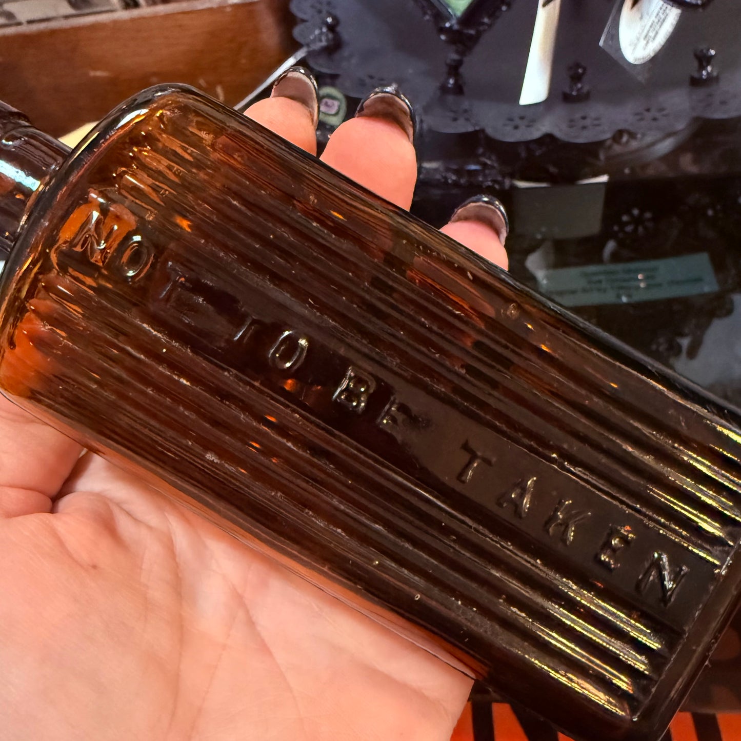 Antique Amber Poison Bottle Rectangular 6”