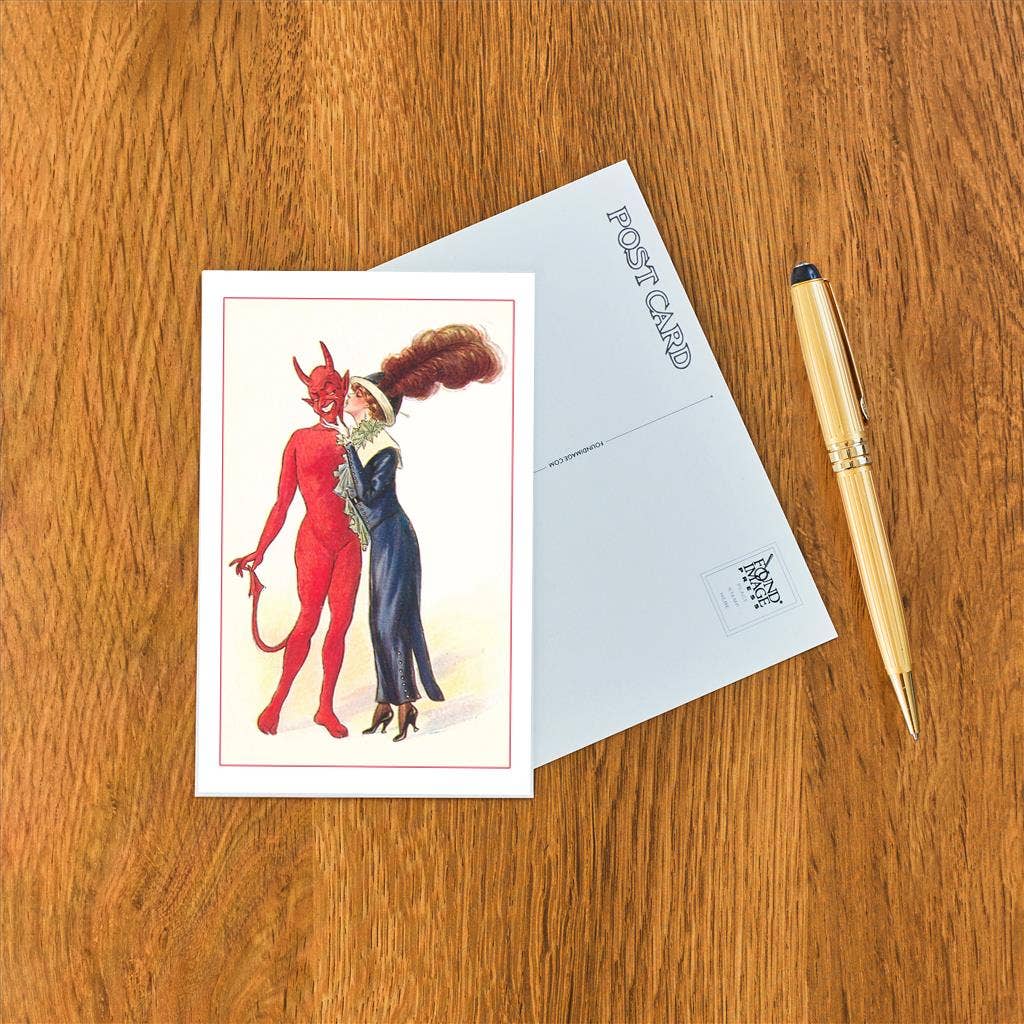 Postcard DM-09 Devil, Woman with Feathered Hat