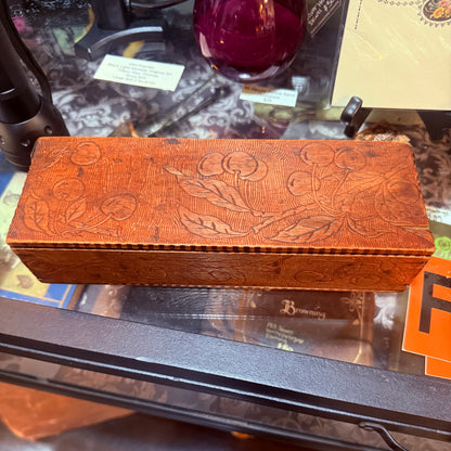 Antique Art Nouveau Pyrography Hinged Wooden Cherries Box