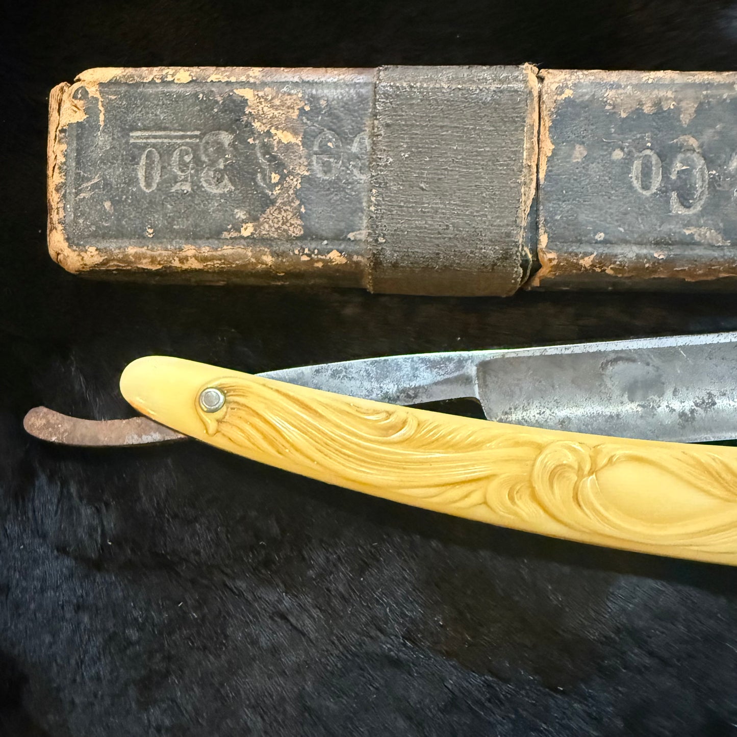 Antique Art Nouveau Woman Face Celluloid Razor With Box