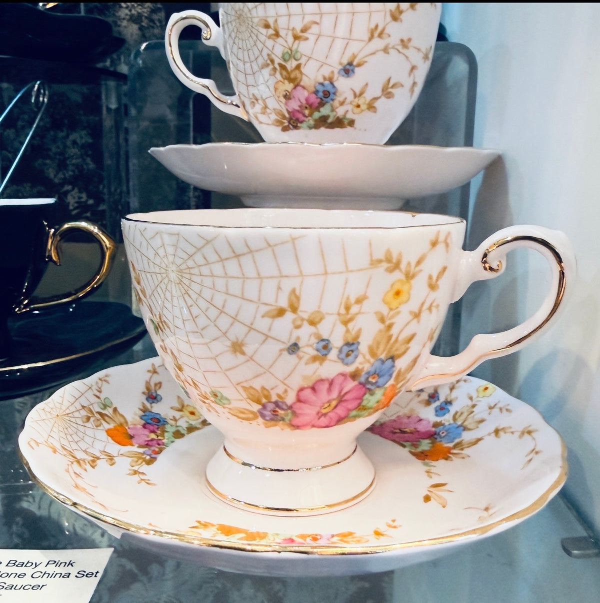 Antique Baby Pink Spiderweb Teacup Saucer