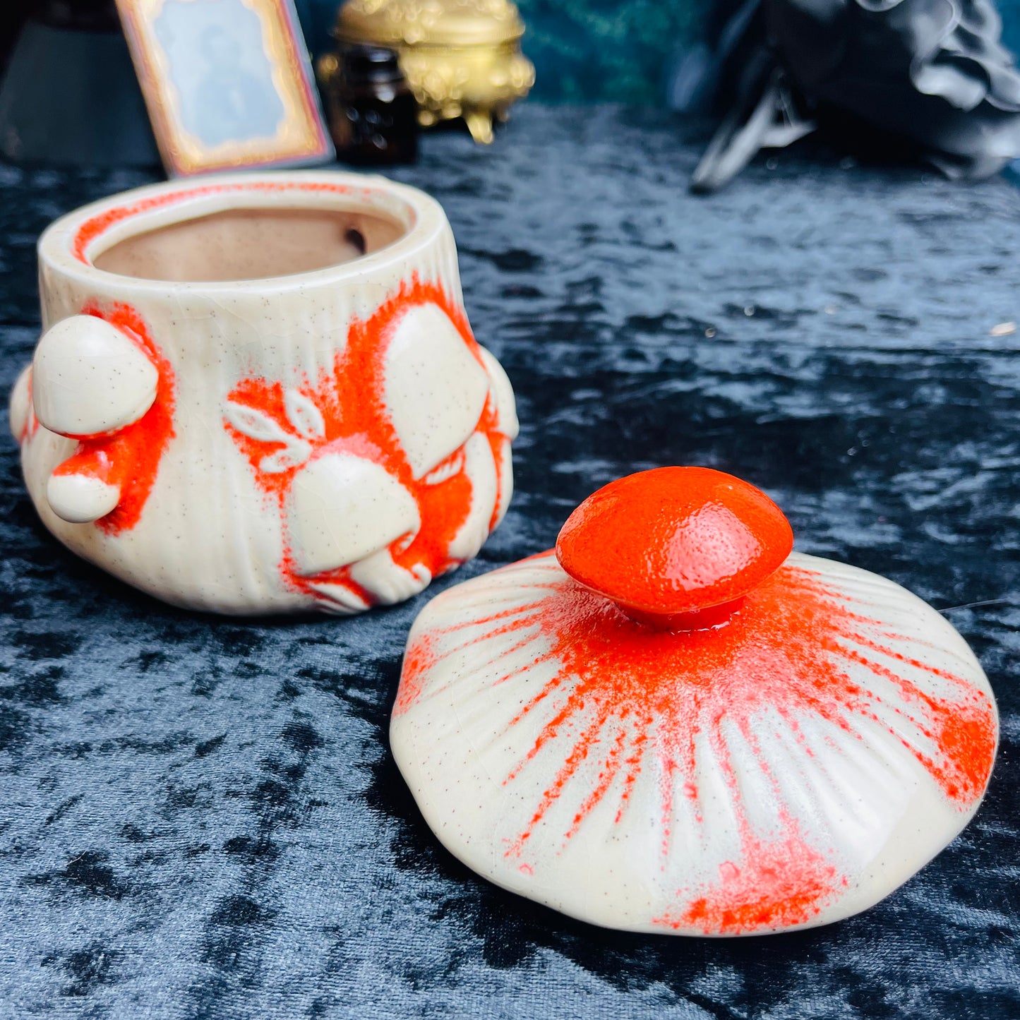 Antique Mushroom Creamer & Sugar Set Orange